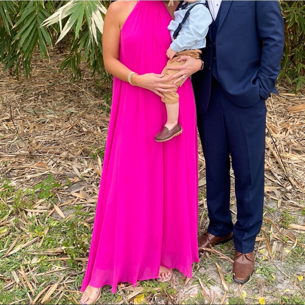 Hot pink chiffon wide leg jumpsuit size M
